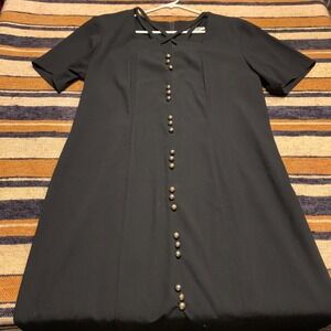 VTG WAYNE DIAMOND Little Black Dress Button A-Line 16 90s Midi Academia Strappy